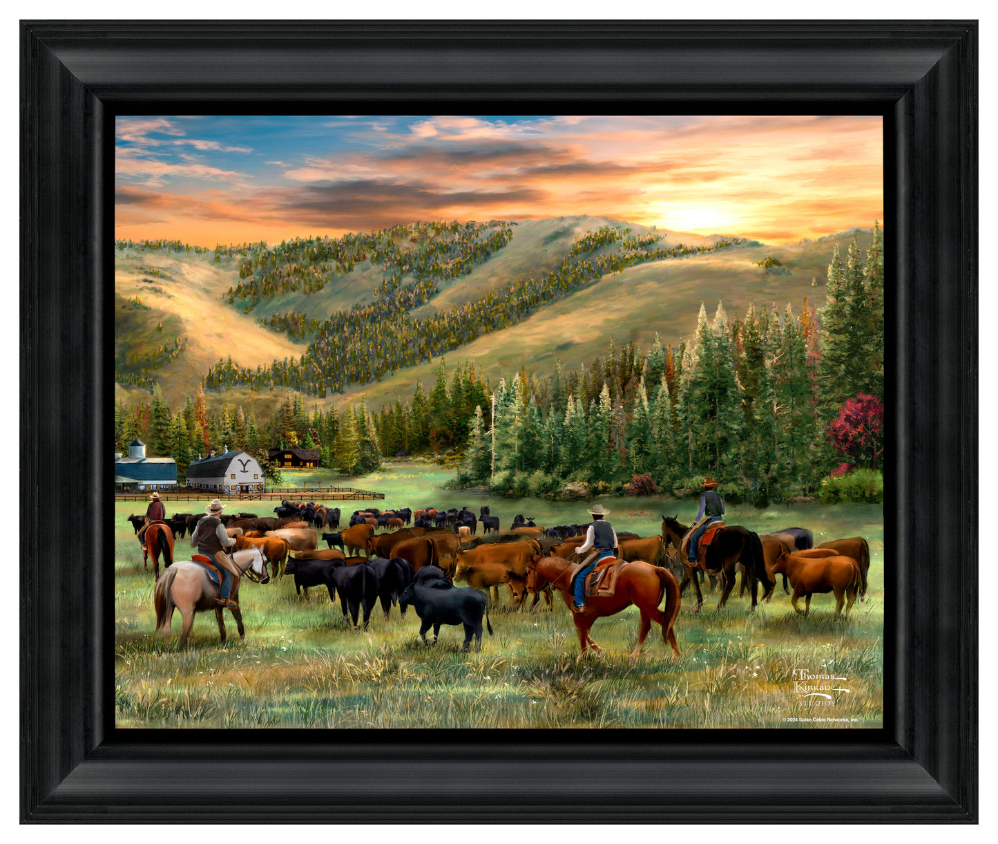 Yellowstone - Evening Round-Up - 16" x 20" Brushstroke Vignette (Satin Black Frame)