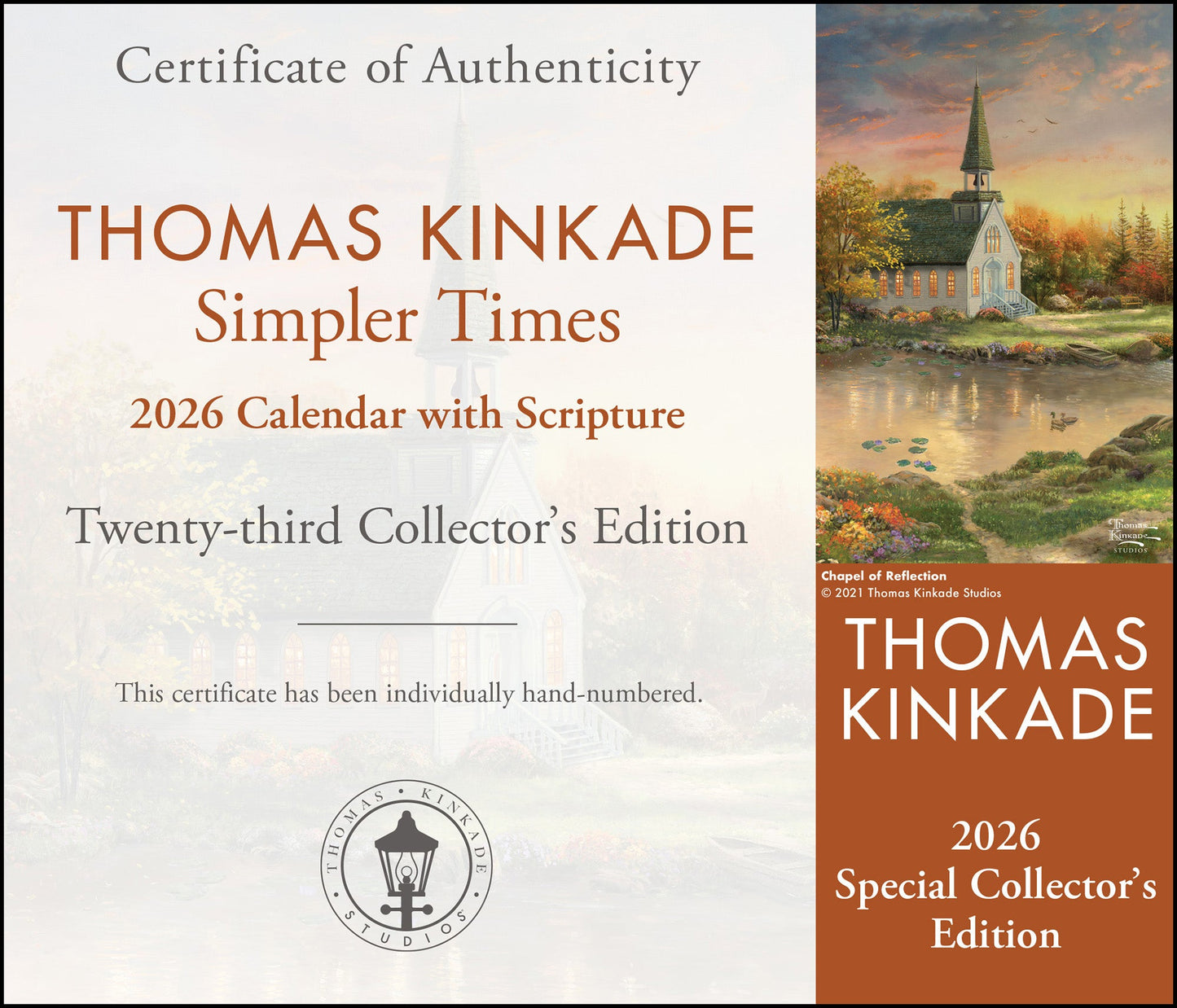 Thomas Kinkade Collector's Scripture Edition 2026 Deluxe Wall Calendar + Print