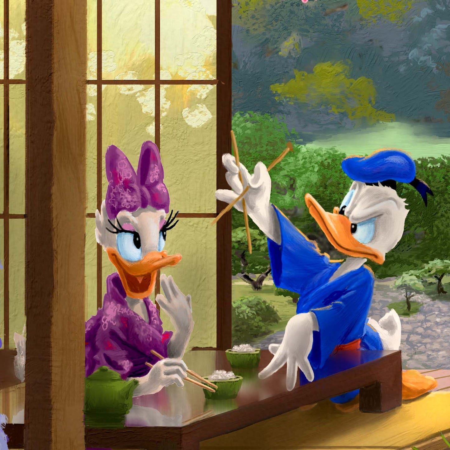 Disney Mickey and Minnie in Japan - 19.5" x 23.5" Disney Vignette (Satin Black Frame)