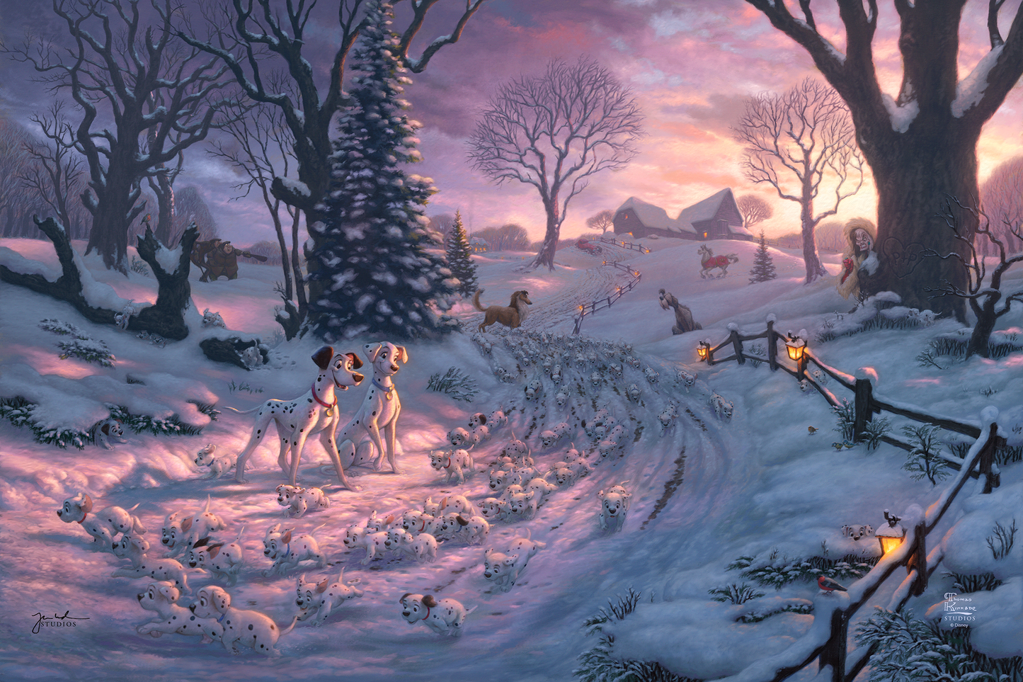 Disney 101 Dalmatians on the Run  - 19.5" x 23.5" Disney Vignette (Satin Black Frame)