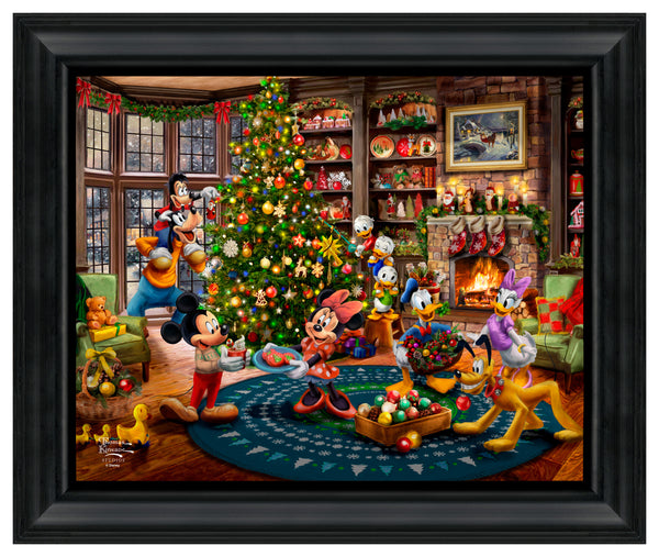 Disney Mickey and Minnie Trimming the Tree  - 19.5" x 23.5" Disney Vignette (Satin Black Frame)
