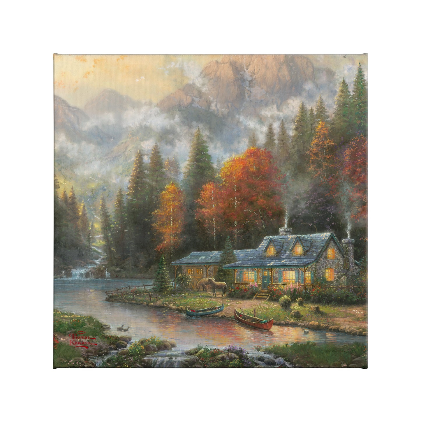 Evening at Autumn Lake Cafe - 14" x 14" Gallery Wrapped Canvas