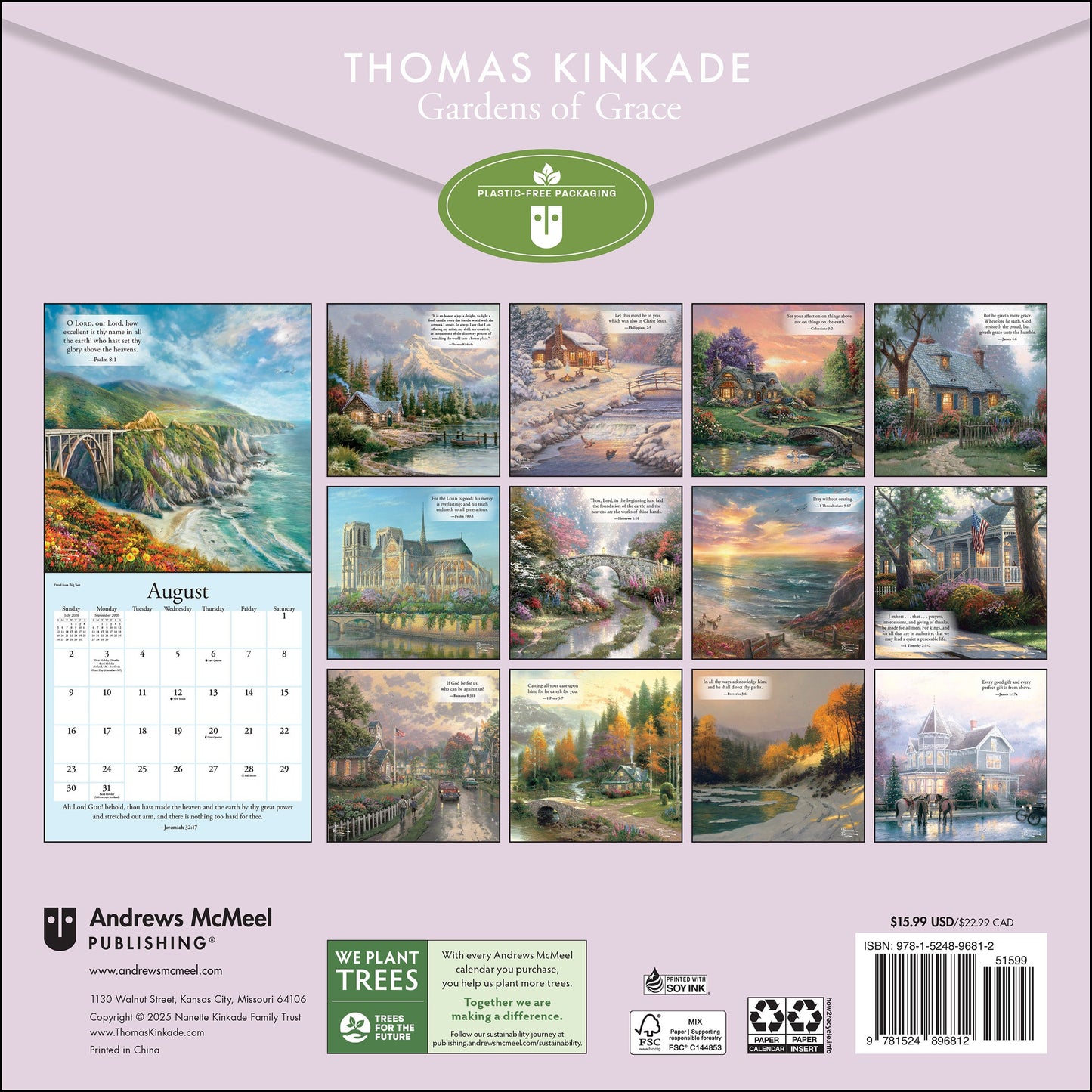 Thomas Kinkade Gardens of Grace 2026 Wall Calendar with Scripture