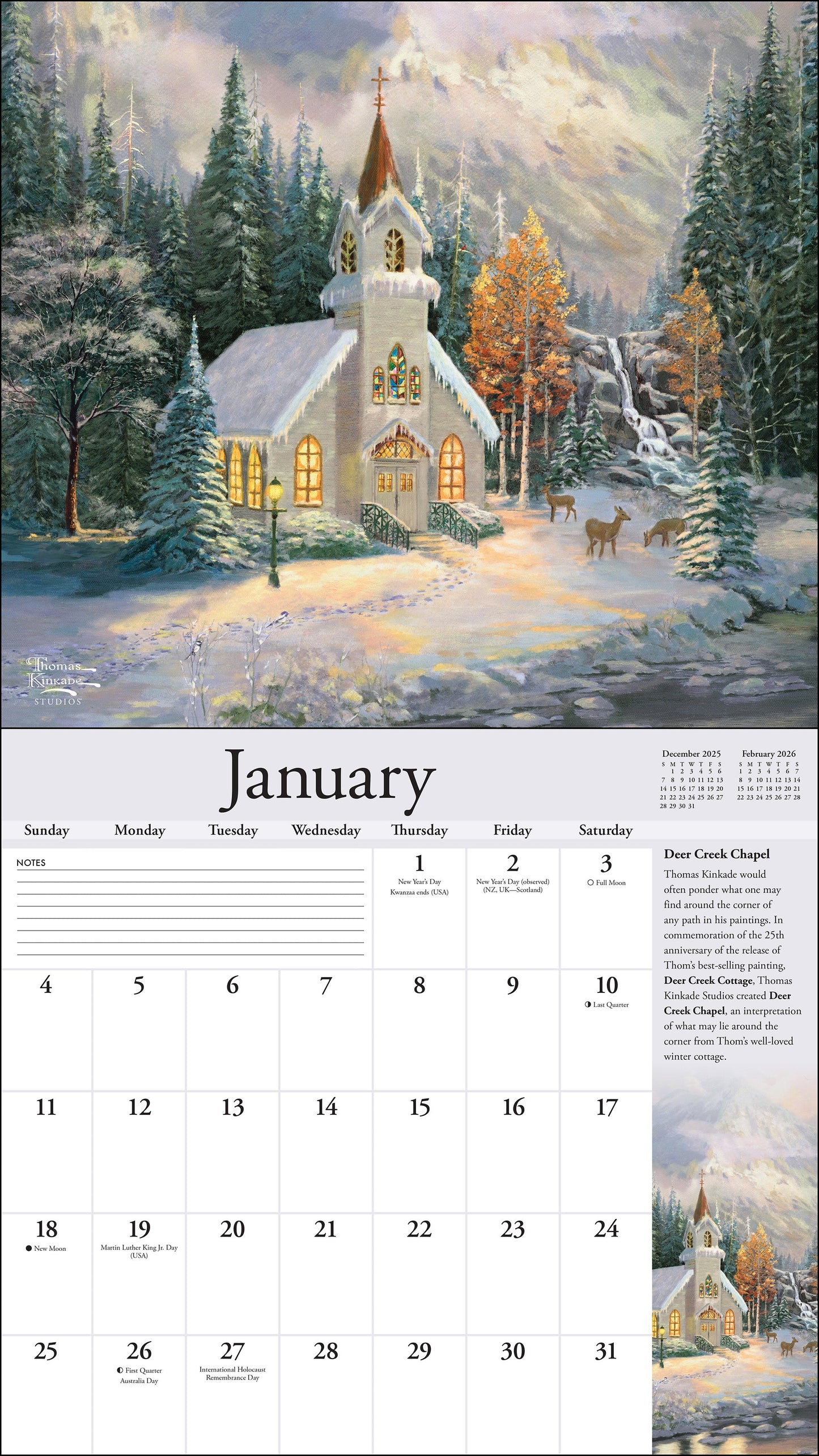 Thomas Kinkade Special Collector's Edition 2026 Deluxe Wall Calendar with Print