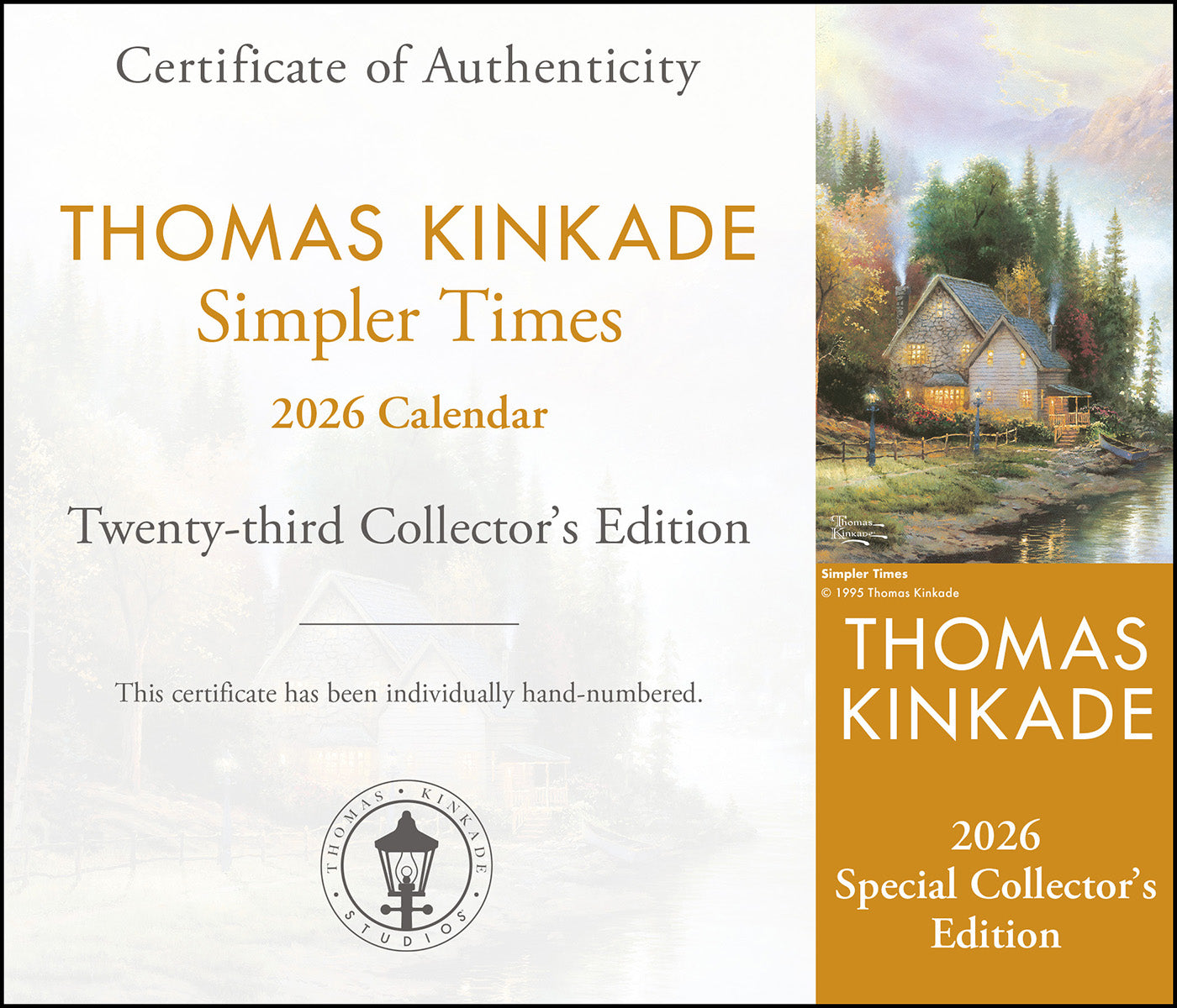 Thomas Kinkade Special Collector's Edition 2026 Deluxe Wall Calendar with Print