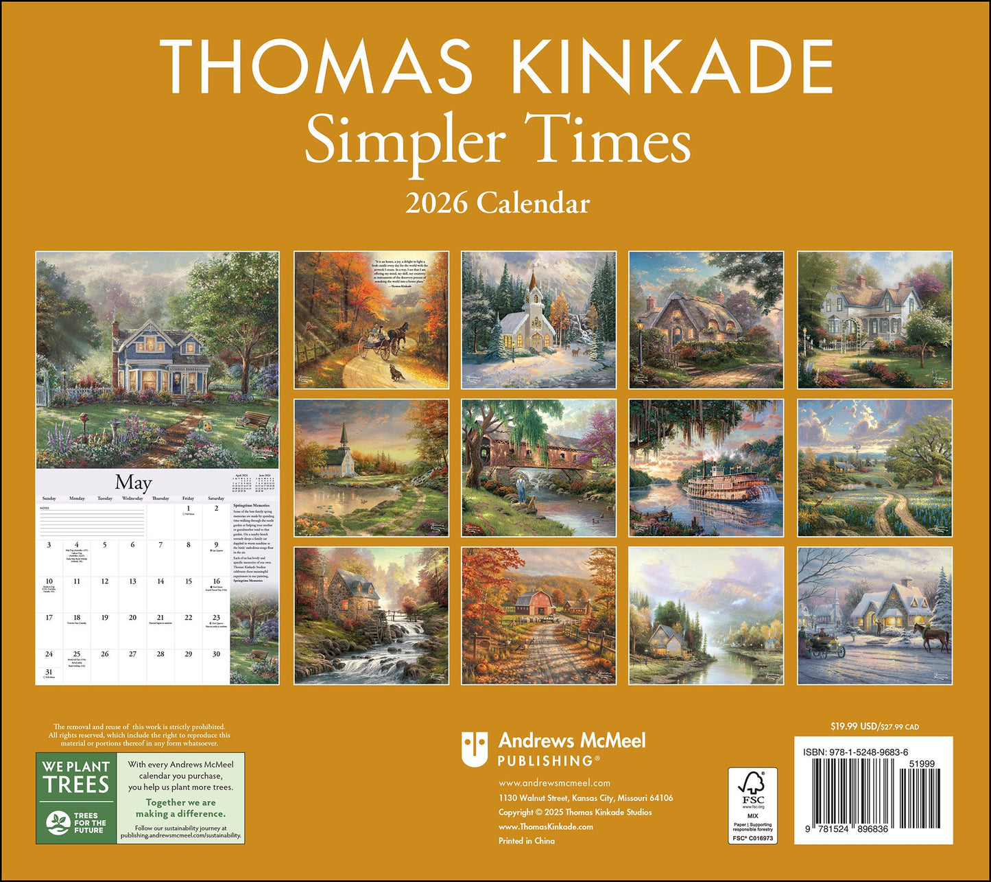 Thomas Kinkade Special Collector's Edition 2026 Deluxe Wall Calendar with Print