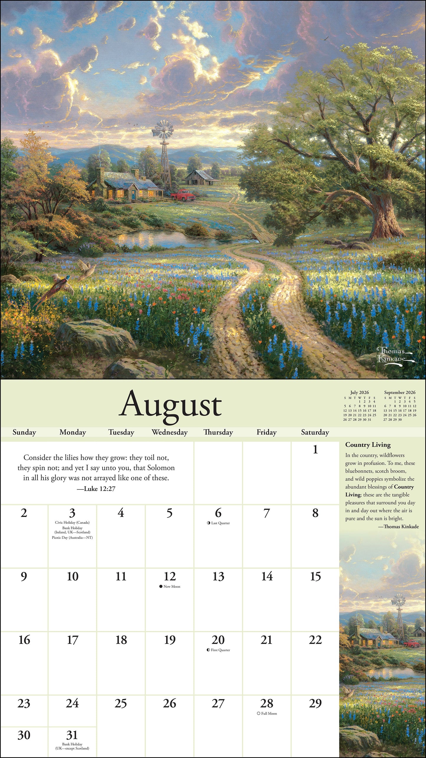 Thomas Kinkade Collector's Scripture Edition 2026 Deluxe Wall Calendar + Print