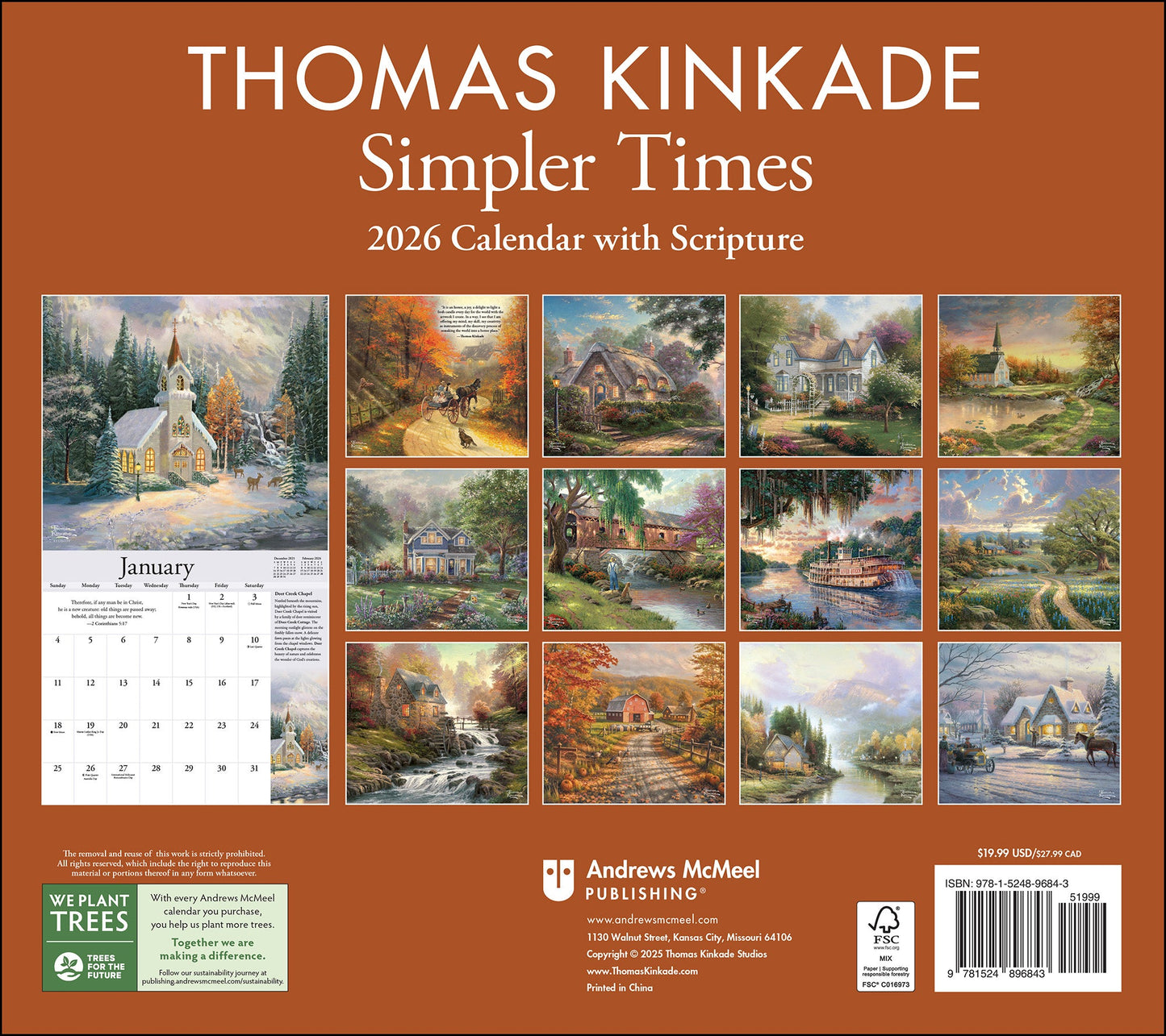 Thomas Kinkade Collector's Scripture Edition 2026 Deluxe Wall Calendar + Print