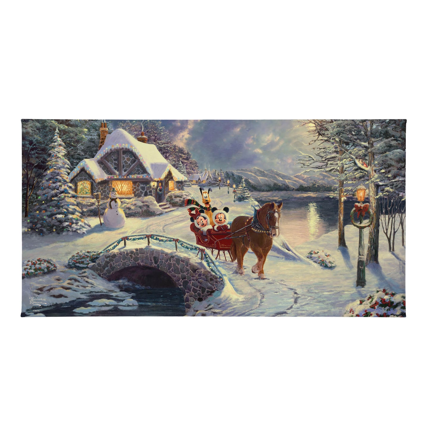 Disney Mickey and Minnie Evening Sleigh Ride - 16" x 31" Gallery Wrapped Canvas