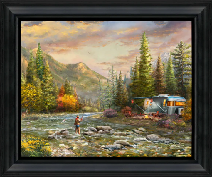 Living the Dream Airstream® I - 19.5" x 23.5" Brushstroke Vignette (Satin Black Frame)