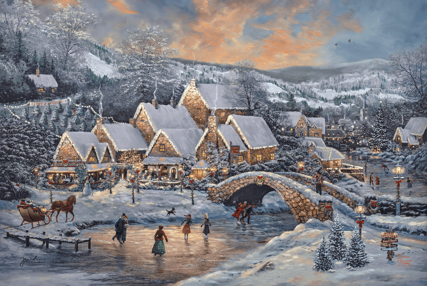 Christmas at Lamplight Village - Framed Limited Edition Canvas (SN - Standard Numbered)
