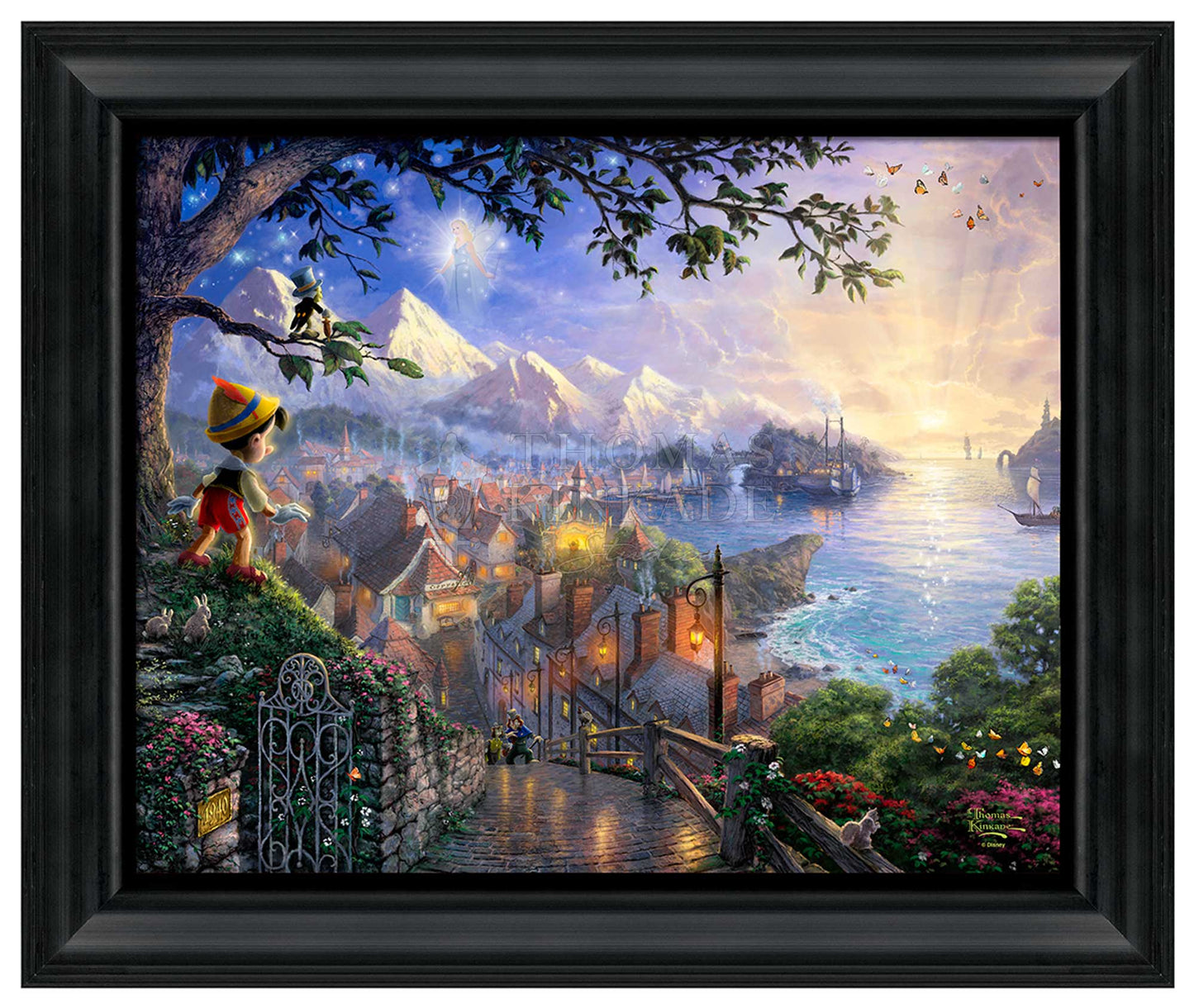 Pinocchio Wishes Upon a Star - 19.5" x 23.5" Disney Vignette (Satin Black Frame)