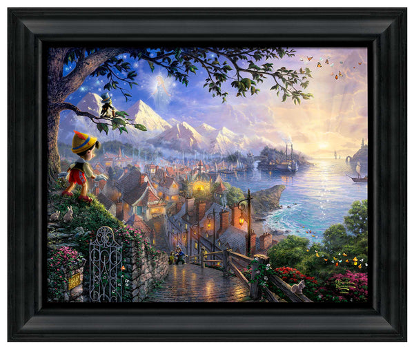 Pinocchio Wishes Upon a Star - 19.5" x 23.5" Disney Vignette (Satin Black Frame)