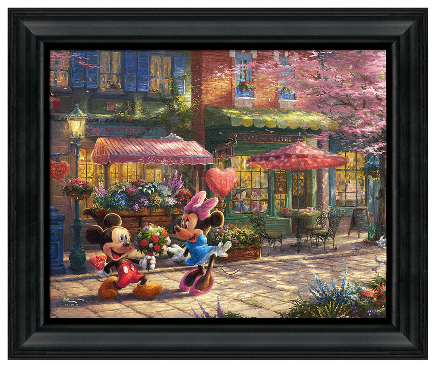 Mickey and Minnie - Sweetheart Café - 19.5" x 23.5" Disney Vignette (Satin Black Frame)