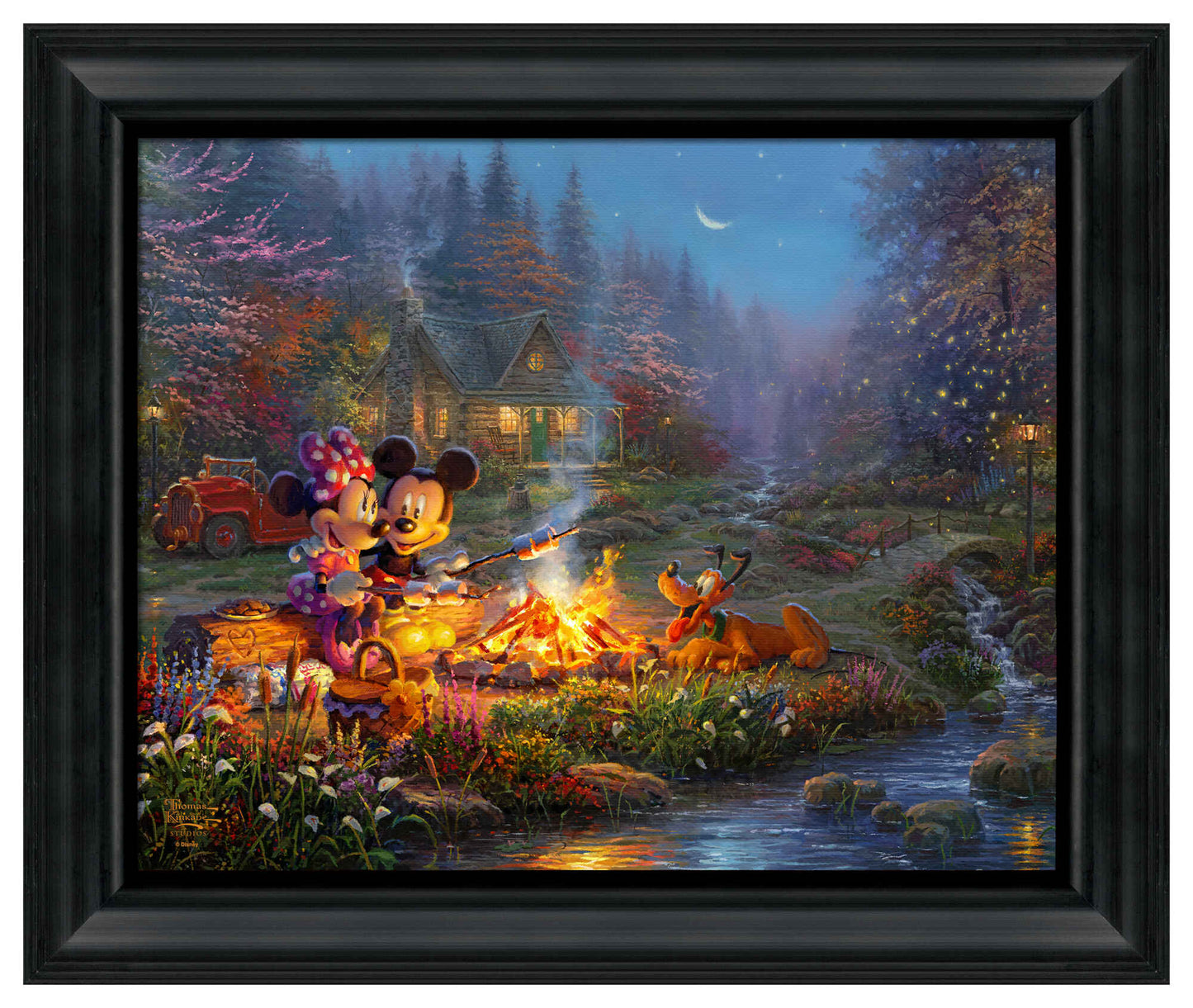Disney Mickey and Minnie Sweetheart Campfire  - 19.5" x 23.5" Disney Vignette (Satin Black Frame)