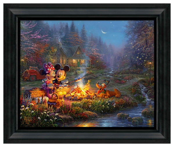 Disney Mickey and Minnie Sweetheart Campfire  - 19.5" x 23.5" Disney Vignette (Satin Black Frame)
