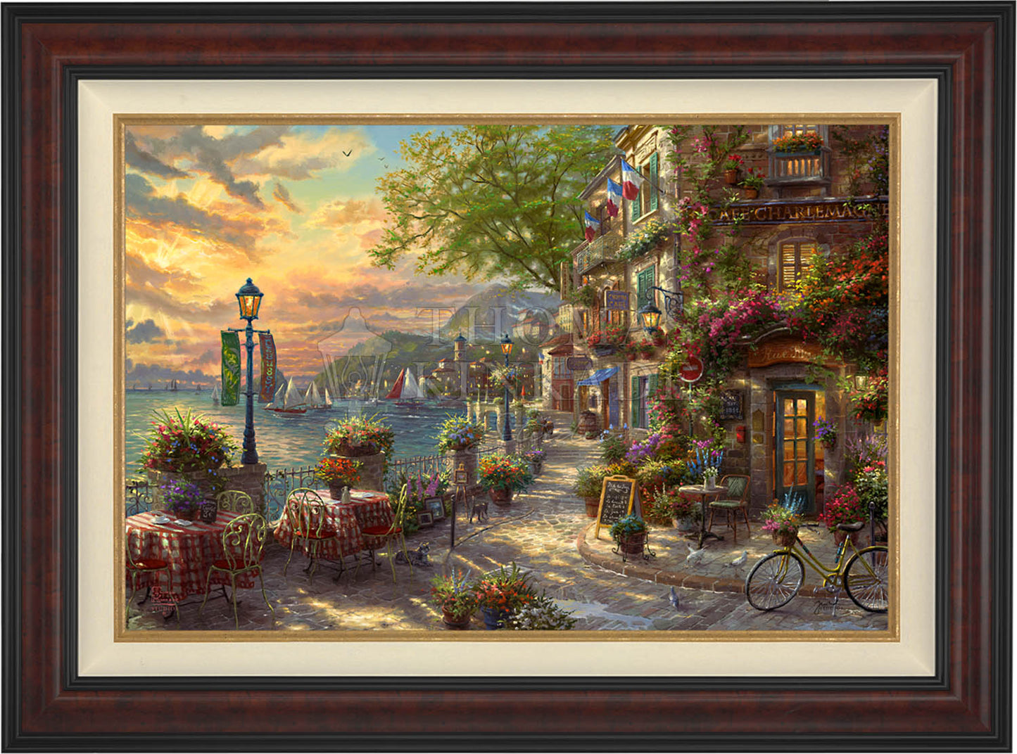 French Riviera Café - Framed Limited Edition Canvas (SN - Standard Numbered) - 34.5" x 46.5"