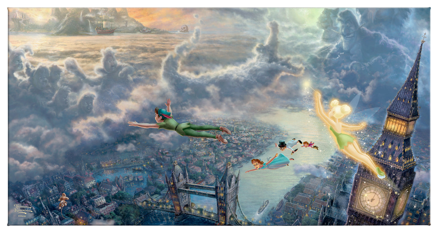 Tinker Bell and Peter Pan Fly to Neverland - 16" x 31" Gallery Wrapped Canvas