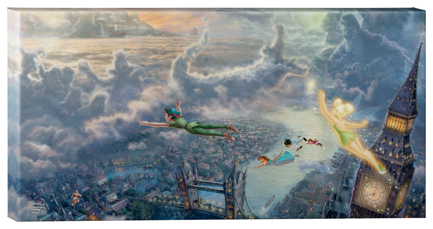 Tinker Bell and Peter Pan Fly to Neverland - 16" x 31" Gallery Wrapped Canvas